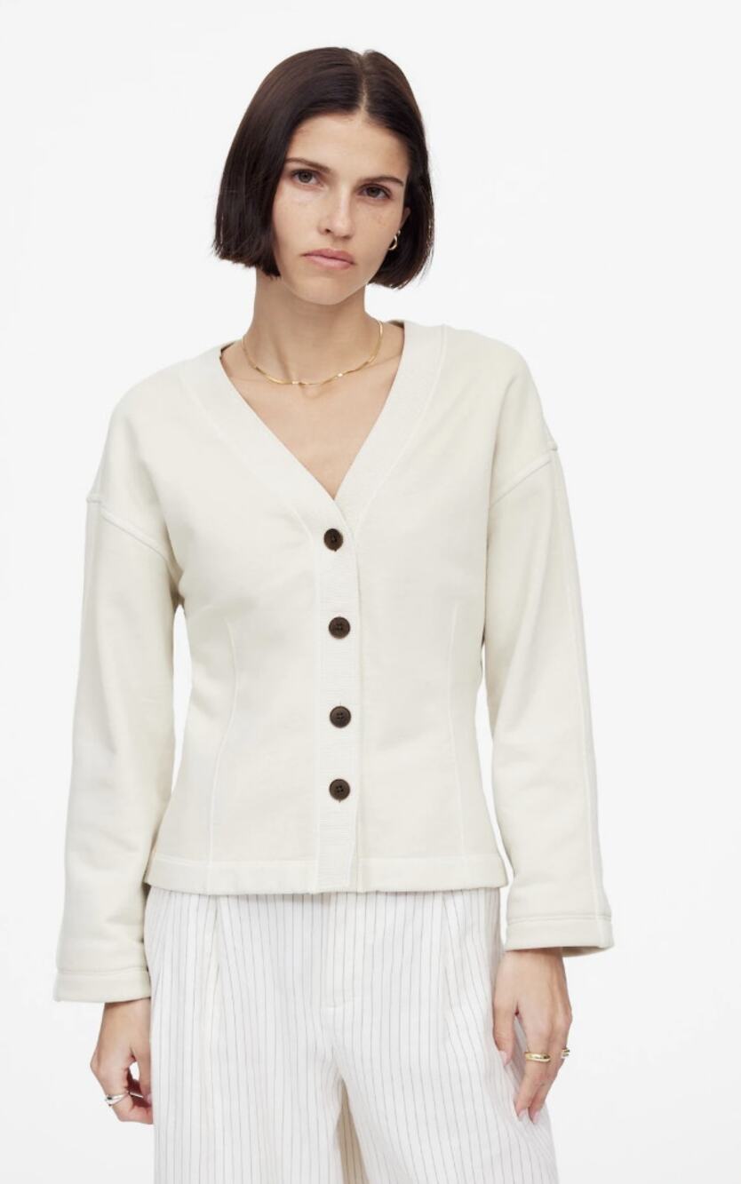 Madewell Waisted Cardigan Sweatshirt WMNS L Off White Button Up V-neck NU853 LS